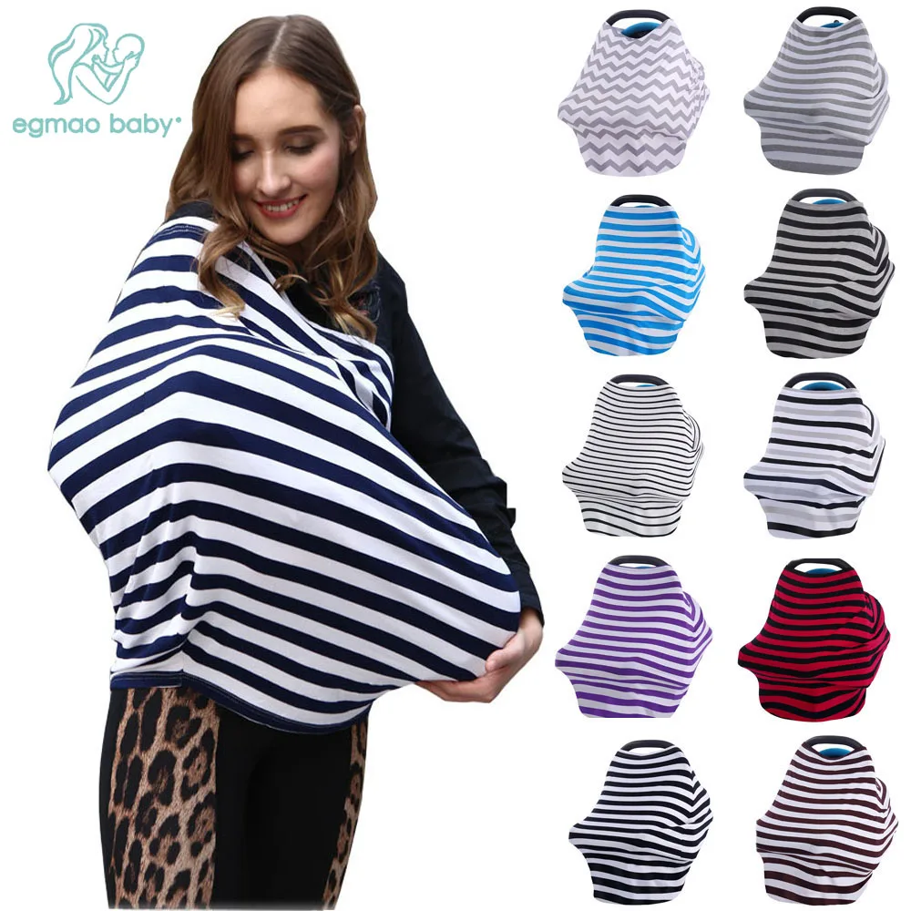 

Hot Sale Baby Car Seat Cover Canopy and Nursing Cover Multi-Use Stretchy Breathable 360 Coverage Unisex Grey and White Stripe