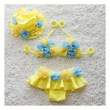 Обувь для девочек комплект бикини Кружево дети Купальники для малышек на 3 предмета Детские Обувь для девочек Купальник милый детский ванный комплект для купальных костюмов