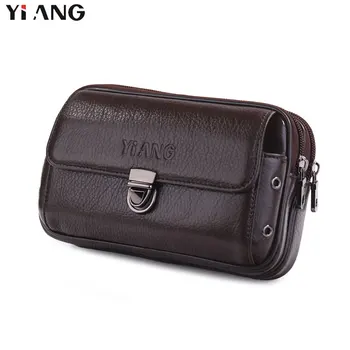 

YIANG Genuine Leather Waist Packs Fanny Pack Belt Bag Phone Pouch Bags Travel Waist Pack Male Small Waist Bag 2 Styles 2 Colors