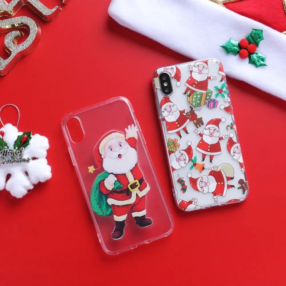Christmas Festive Santa Reindeer Patterned Clear Soft TPU Case For iPhone 7 8 XR XS Max Phone Cover Coque For iPhone 6 SE 7 Plus (6)
