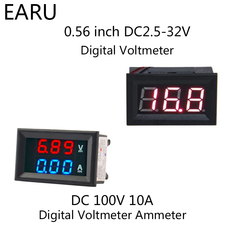 Вольтметр и амперметр 1 шт. DIY DC100V 10A синий красный двойной напряжения измеритель