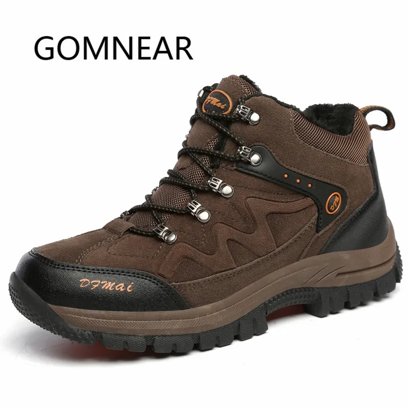 

GOMNEAR Men's Hiking Shoes Breathable Winter Sneakers With Fur Outdoor Trekking Tactical Shoes Big Size Sports Man Sneakers