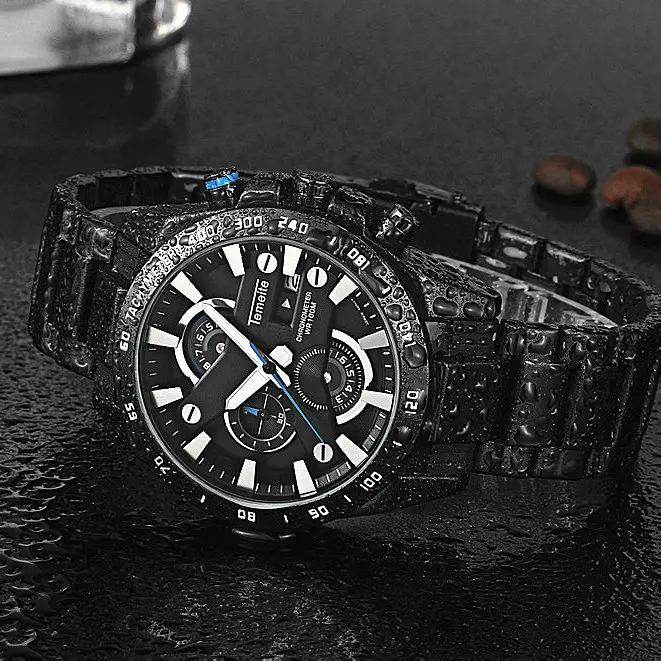 

TEMEITE Fashion Men Quartz Big Watches Waterproof Stainless Steel Strap Small Sub-dials Display Calendar Clock Top Brand Luxury