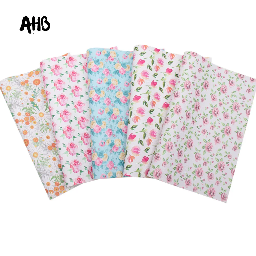 

AHB Floral Printed Faux Leather Sheets Vintage Daisy Synthetic Leather DIY HairBows Garments Handmade Textile Decor Materials