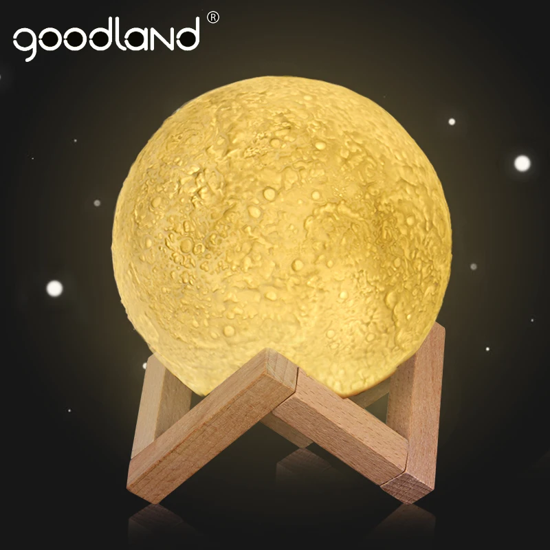 Goodland 3D печать луна лампа свет перезаряжаемый 2 цвета Изменение сенсорный