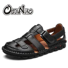 OUDINIAO/Мужская обувь; Повседневные Классические Сандалии больших размеров из мягкой коровьей кожи; пляжные римские мужские дизайнерские черные повседневные туфли для мужчин