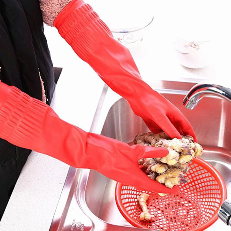 Красные перчатки для мытья кухонной посуды, водостойкие латексные перчатки с длинным рукавом, перчатки для чистки, дропшиппинг, волшебные перчатки для кухни