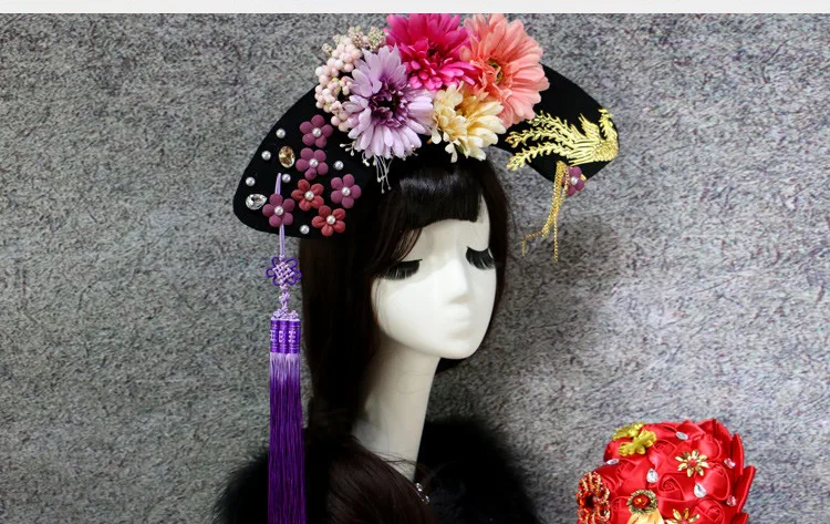 Feminino cosplay flor strass pérola headwear borlas