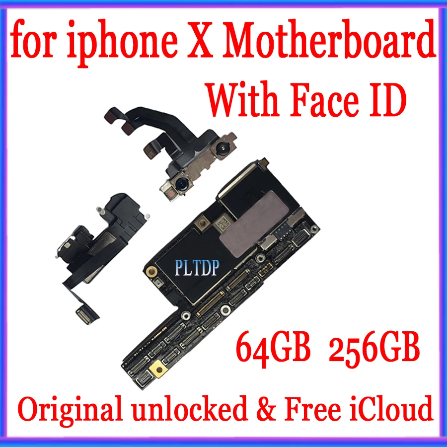 

Factory unlocked for iphone X Motherboard with Face ID,100% Original for iphone X Mainboard with Clean iCloud,64GB / 256GB