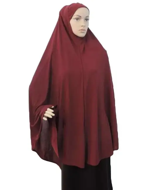 Khimar Hijab Muslim Women Long Scarf Overhead Hijabs Islamic Prayer Clothes Arab Niqab Burqa Ramadan Chest Cover Shawl Wraps Cap - Цвет: Dark Wine Red