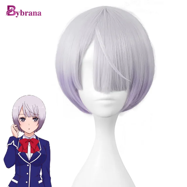 Bybrana Ombre Silver Purple Short Bob Wig Anime Hair Nogizaka