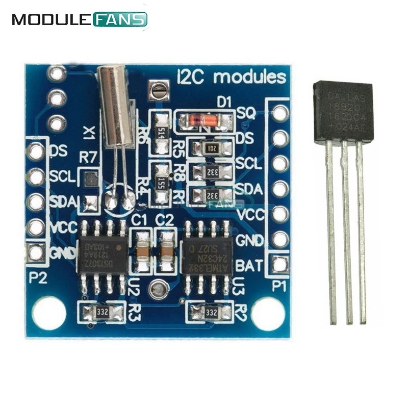Модуль датчика температуры DS18B20 + модуль часов I2C IIC RTC DS1307 AT24C32 в режиме реального