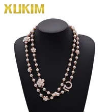 Xukim Jewelry Trendy 925 Silver Copper Alloy 18KRose Gold Plating Flower Shaped Pearl Necklace Chain Jewelry acorn shaped silicone chain zinc alloy pendant necklace black copper multi colored