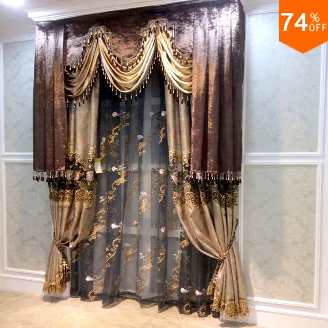 Curtains Ideas beige and brown curtains : Aliexpress.com : Buy Brown Valance Beige Embroidery Golden flowers ...