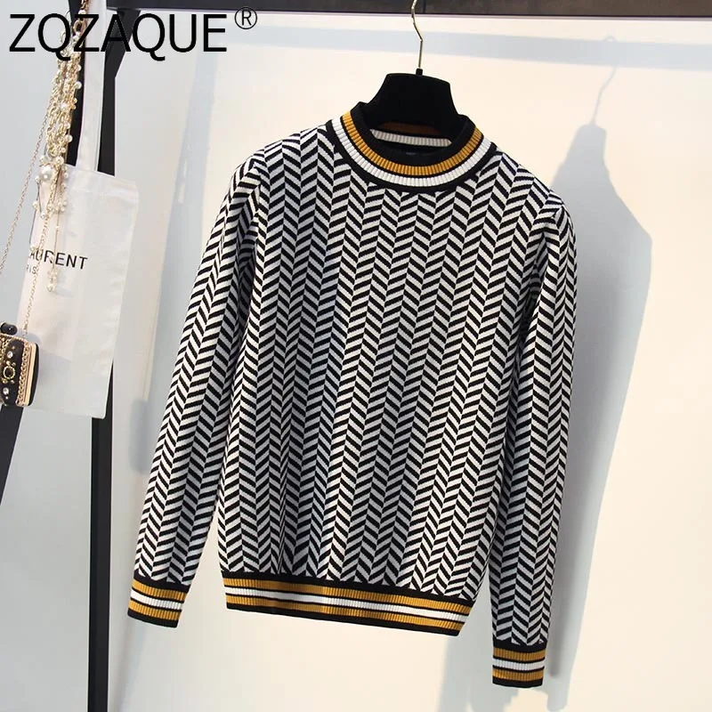 

Korean Long Sleeve Knitting Sweaters Women Knit Pullover Geometric Pattern Tops Fashion All-match Spring Fall Knitted Jumpers