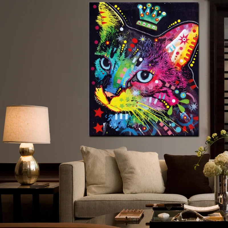 HD Print Abstract Watercolor Abstract Cat Oil Painting on Canvas Pop Art Animal Wall Picture For Living Room Sofa Cuadros Decor (2)