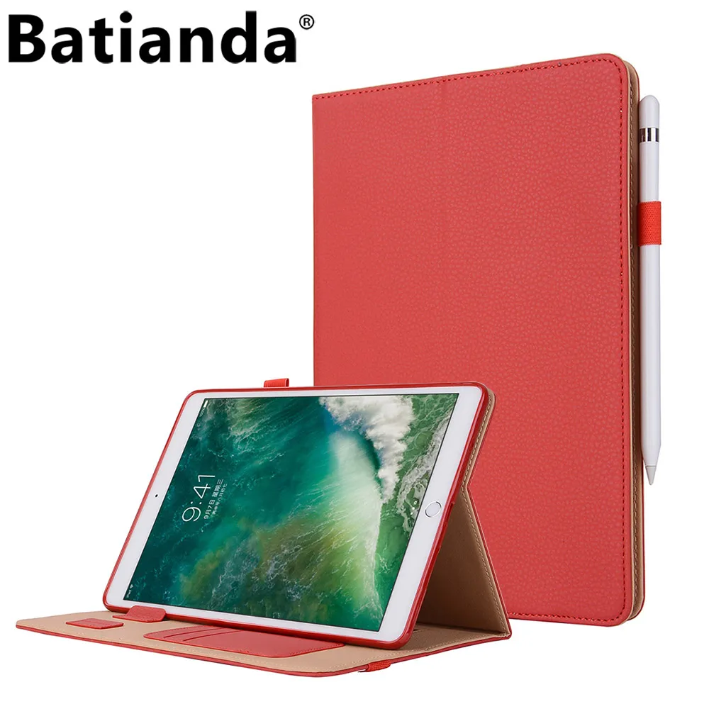 

Folio Stand Cover Case for 2017 / 2018 New iPad 9.7 inch, with Hand Strap & Pencil Holders Multiple Viewing Angles Leather Cover