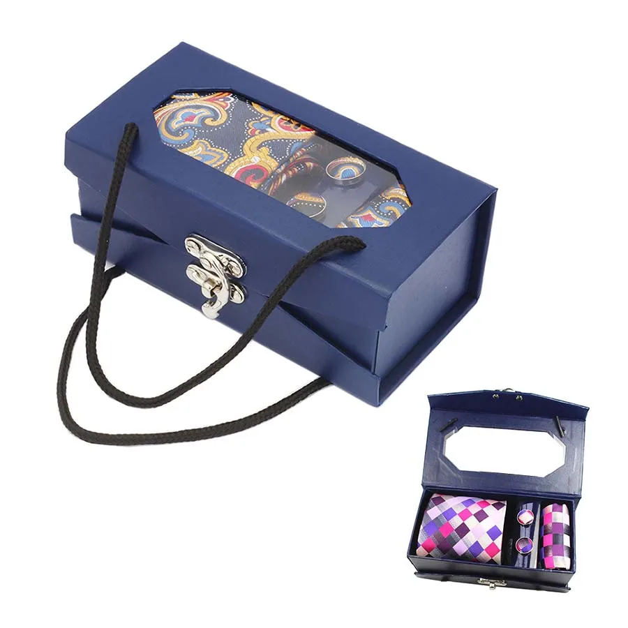

New Design Luxury Mens Tie Set With Gift Box Handkerchief Cufflinks And Necktie Silk Jacquard Woven Tie For Wedding Business