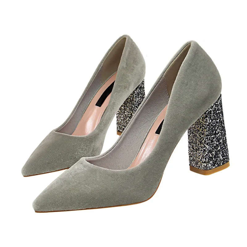 Plardin/Новинка; Женская обувь в сдержанном стиле; модная женская обувь из замши; вечерние свадебные туфли-лодочки; женская обувь на высоком каблуке - Цвет: Grey