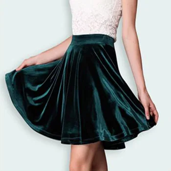 

Women Solid Elastic Waist Skirt Female Solid Color Above Knee Skirt Autumn Winter Fashion Skirt High Waist Velvet Pleated Skirt
