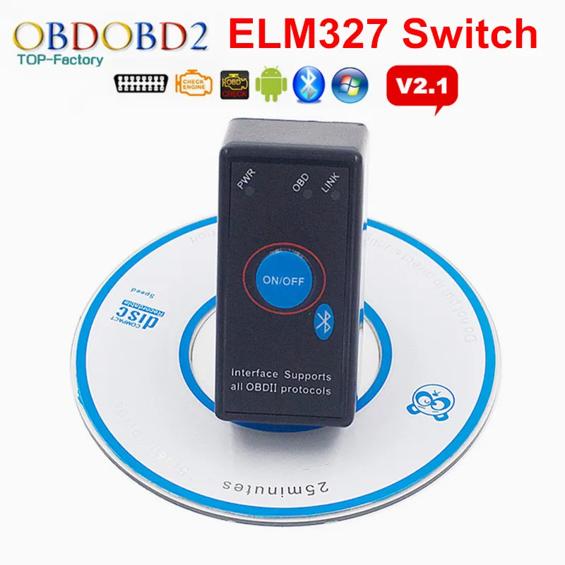 Супер Мини ELM327 Bluetooth V2.1 с вкл/выкл кнопка выключателя питания ELM 327 OBD2 автомобильный диагностический сканер для OBDII протоколов