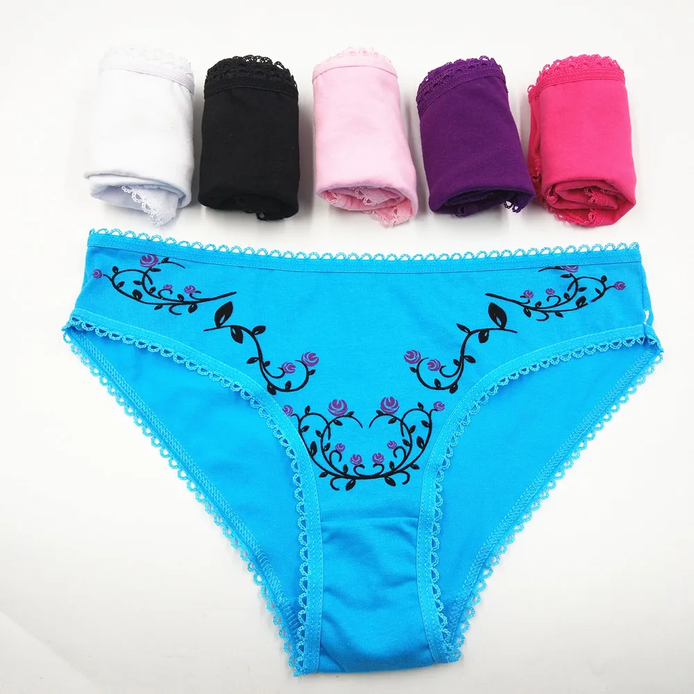 La Maxza 6pcs Floral Print Briefs Soft Women Panties Sex Crotch Cotton Cute Underwear Thong