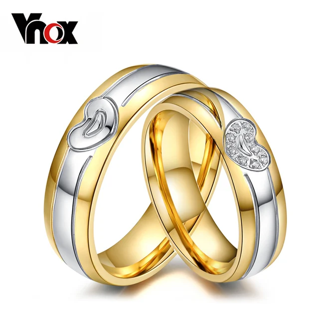 vnox heart wedding rings for women men gold color stainless steel promise jewelry - Heart Wedding Rings vnox heart wedding rings for women men gold color stainless steel promise jewelry - Heart Wedding Rings