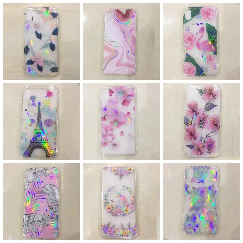 

Tfshining Cute Rainbow Phone Case For iPhone XR XS Max X 6 6S 7 8 Plus Fashion Luxury Laser Flowers Painted Protective Cover New
