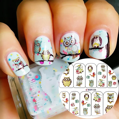 

2Pcs Nail Art Water Transfer Decals Cute Animal Owl Elephant Pattern Stickers