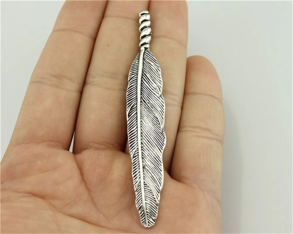

WYSIWYG 2pcs 80x13mm Big Feather Charm Pendant Antique Silver Large Feather Charm Big Feather Pendant