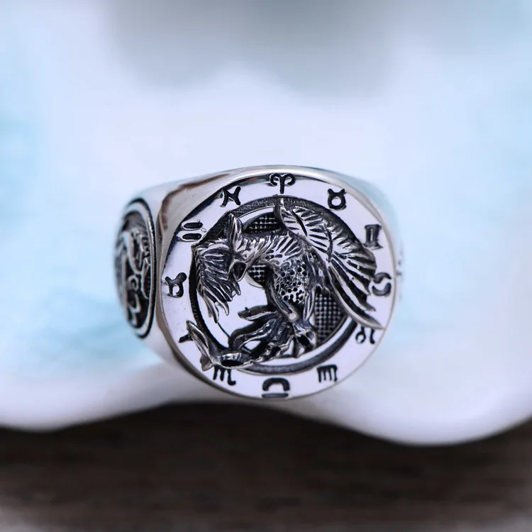 100% Real S925 Pure Silver Ringr Four God Beast Rosefinch  Domineering Ring For Man Bless The Good Luck Ring Man's Silver Ring