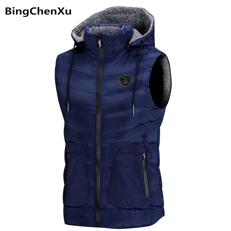 with free gift Cotton-Padded Men's Vest Autumn Winter Hooded Vest Men Casual Warm men Sleeveless Jacket Coat Mens Man Vest 4979