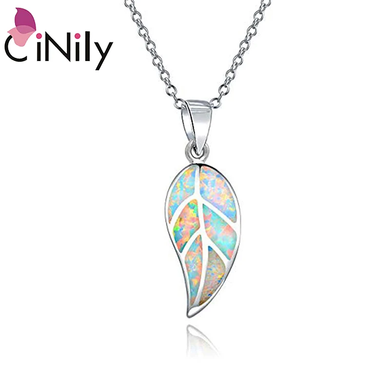 

CiNily White Fire Opal Pendants Silver Plated Fallen Leafs Leaves Charms With Stone Bohemia Boho Summer Jewelry Gifts Girl Woman