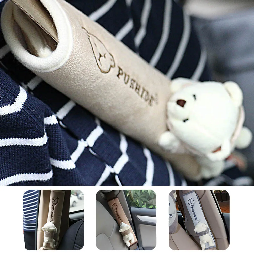 Pair Kawai Bear Children Seat Belt Cover Shoulder Pad Car Safety Belt