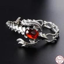 Настоящий цельный тайский серебряный браслет-Скорпион, браслеты для мужчин с натуральным гранатом, классические ювелирные изделия, манкетный браслет для женщин