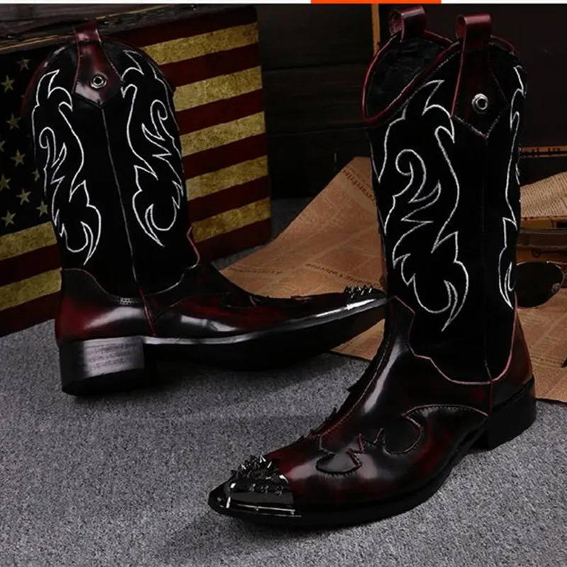 Enmarañarse resbalón Galantería New Steel Toe Metal Botas Masculina Mens Knee High Boots Handmade High  Heels Cowboy Boots Studded Mens Dress Boots _ - AliExpress Mobile