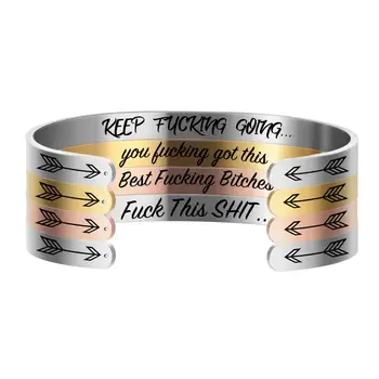 

10pcs Stainless Steel Bangle Positive Inspirational Quotes Open Cuff "Keep Going" Bracelet Laser Engrave Mantra Bracelets SL-084
