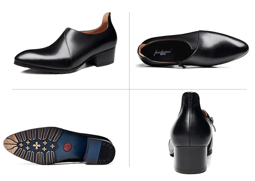 Итальянский дизайнер Для мужчин из натуральной кожи повседневные Лоферы острый носок молния обувь ручной работы на высоком каблуке