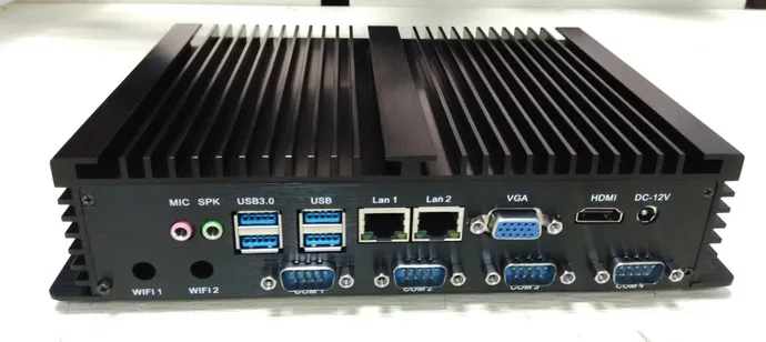 Бесплатная доставка Barebone промышленный компьютер безвентиляторный мини-ПК, процессор Intel Celeron 1037U, 2*1000 M LAN, 4 * COM, 2 * USB 3,0, 300 M WiFi, HDMI