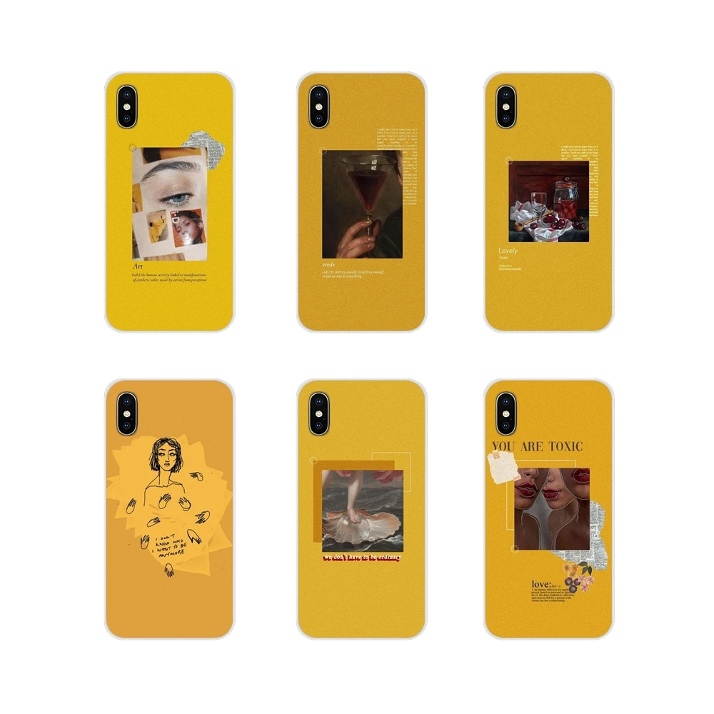 

For Samsung Galaxy A5 A6S A7 A8 A9S Star J4 J6 J7 J8 Prime Plus 2018 Transparent TPU Cover Bag Yellow Aesthetic illustration Art