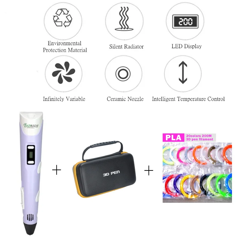 

BAPASCO 3d pen 3 d pen include PLA 100m 3d printer pen the kids Drawing 3D Tool magic pen 3D the best gift Christmas presents