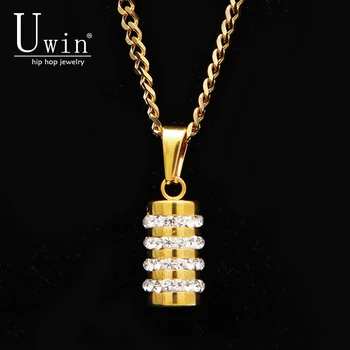 

UWIN Hip Hop Stainless Steel Bullet Pendant Rhinestone Iced Out Bling Cylinder Men Women Charms Fashion Jewelry