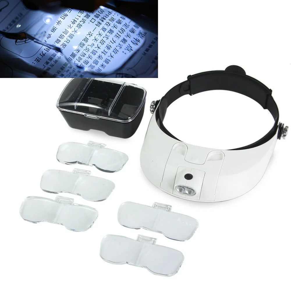 

High Quality 81001-G2 Detachable LED Headband Illuminated Magnifier with 5 Replaceable lens Head Mounted LED Zoom Lens Lamp