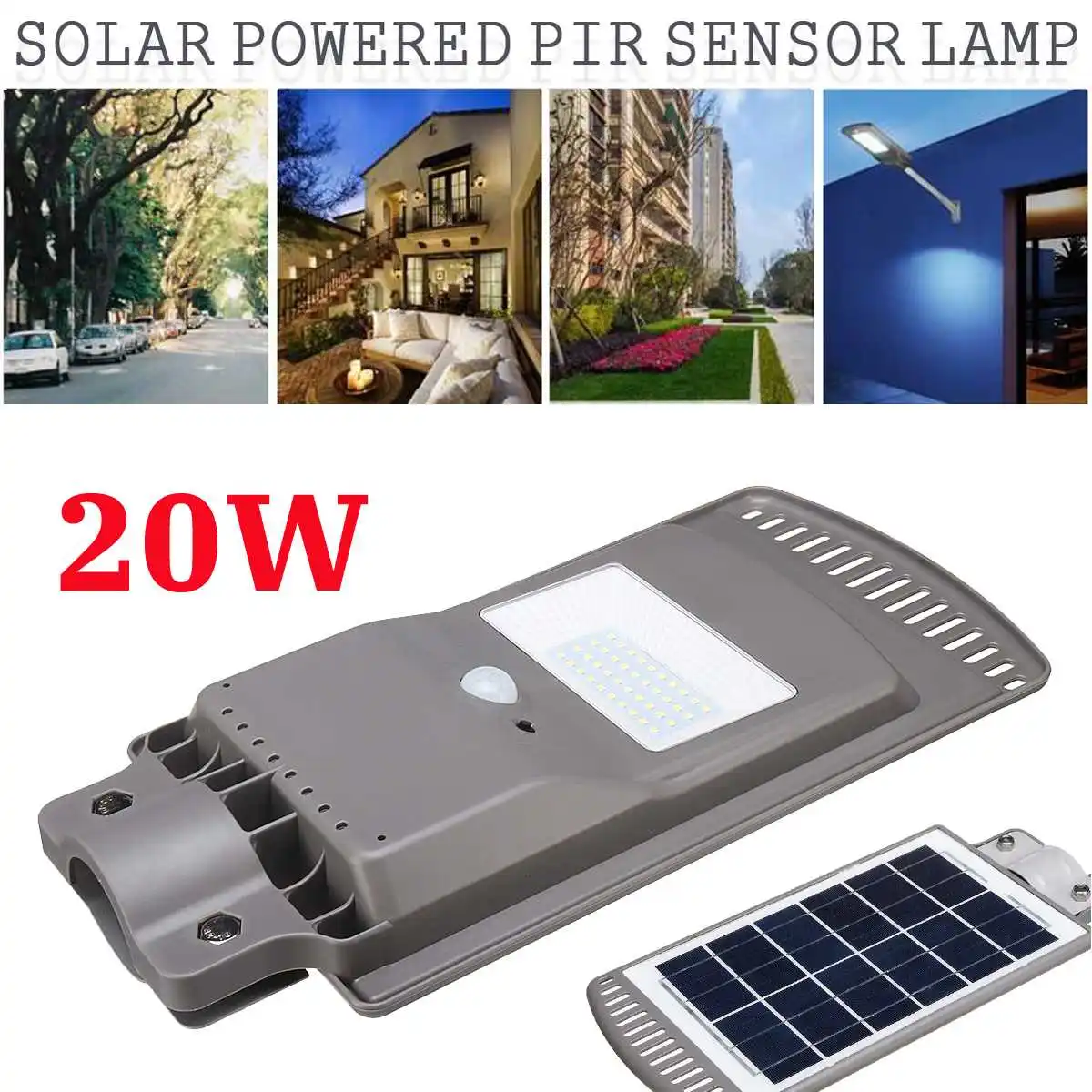 

LED Sensor Solar Powered 20W 40pcs Wall Street Light Lamp Aluminum Alloy Wterproof IP67 for Outdoor Path Lighting