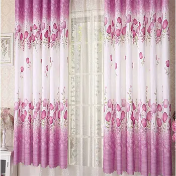 

Tulip Flower Calico Finished Product Cloth Window Screens Curtain blackout curtains for the bedroom