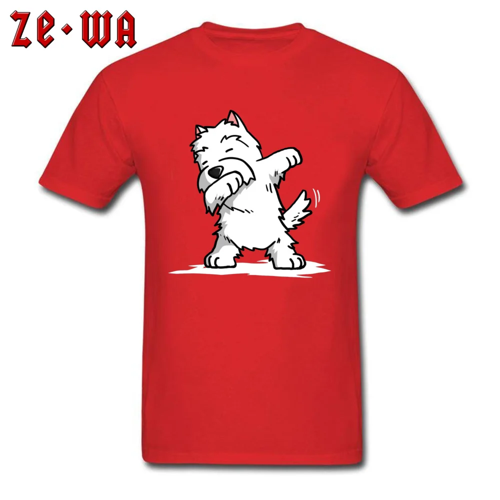 Normal Tshirts Design Short Sleeve Rife Round Neck 100% Cotton Tops Shirts 3D Printed Tshirts for Men Thanksgiving Day Funny Dabbing West Highland White Terrier Dog -7475 red