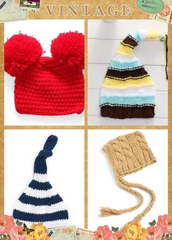 

Handmad Yellow Rice Flaxen Design And Color Striped Long Tail Baby Hat Double Ball Blue And White Striped Cap Photography Prop