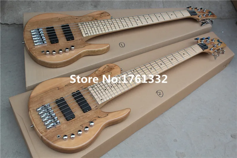 

China music Factory custom 24 frets neck-thru-body natural wood color electric bass guitar,19mm strings width,can be changed
