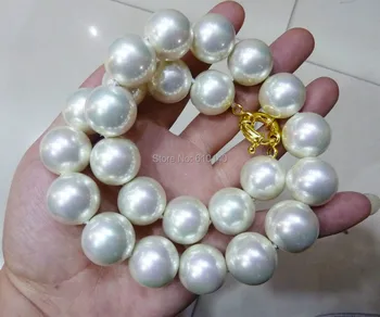 

E88#2826##@@RR2@auction AAA+ 20mm 17" White shell pearls Necklace