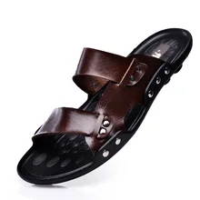 summer mens slippers slides British fashion men sandals genuine cow leather lazy beach sandals flip flops